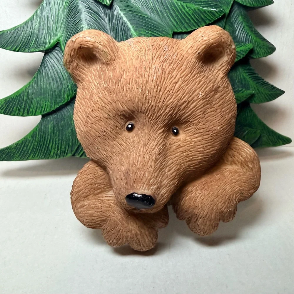 *2* Brown Bear Tree Bath Towel Holder Nursery Wall Hook Rustic Woodland Decor